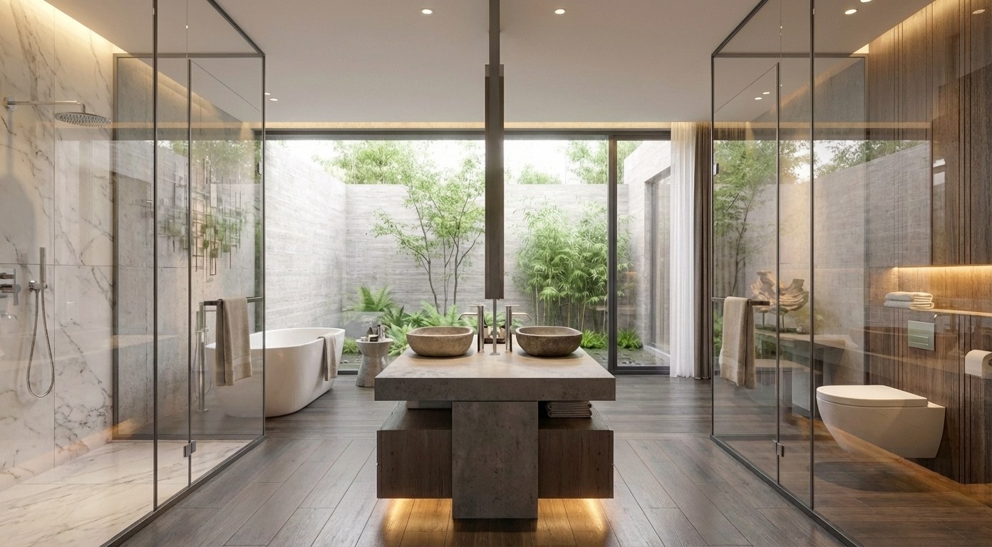 Courtyard bathroom and material study
