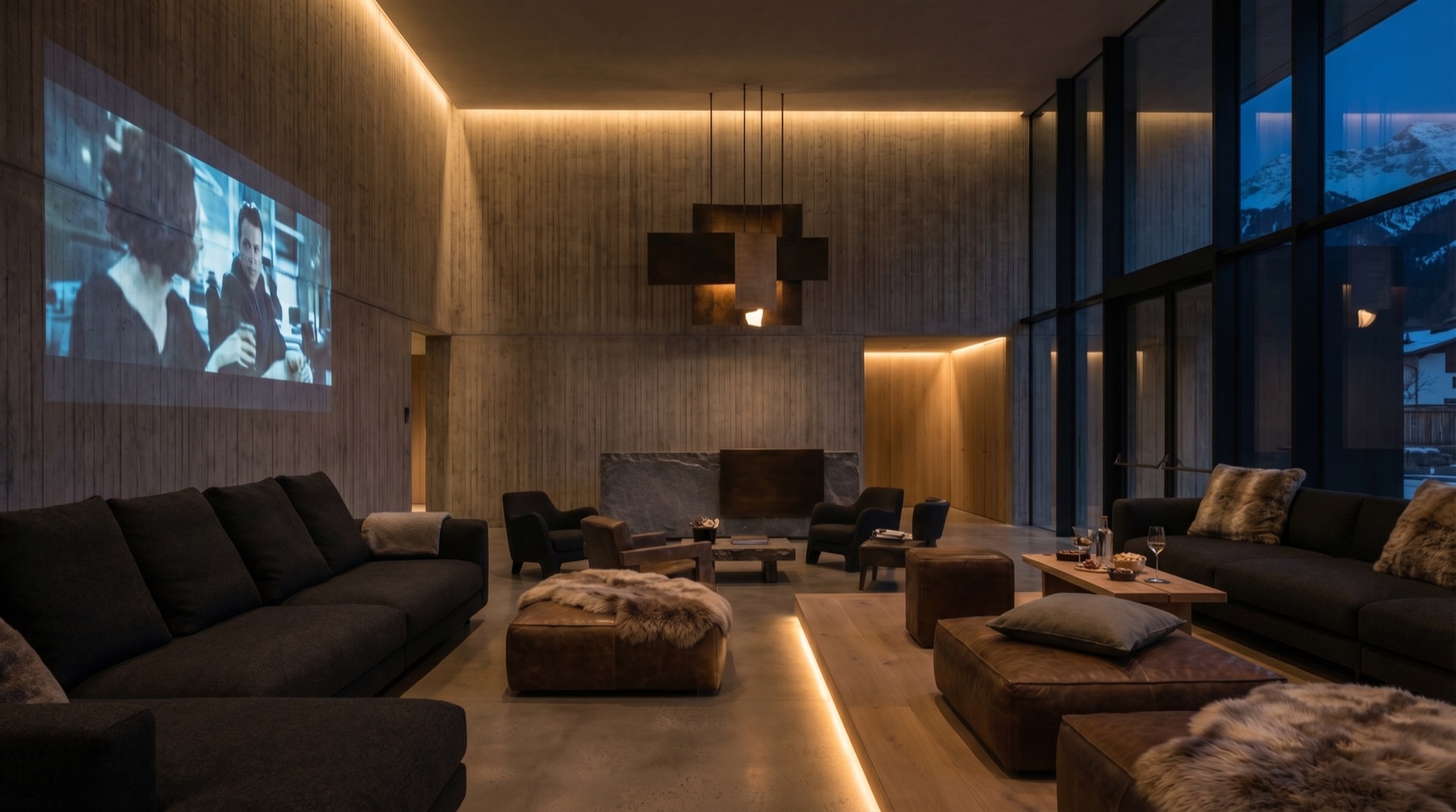 Private cinema room with layered warm lighting
