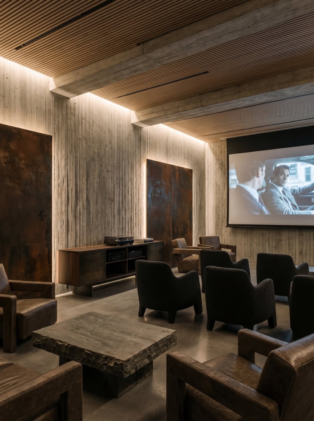 Screening room with acoustic timber walls