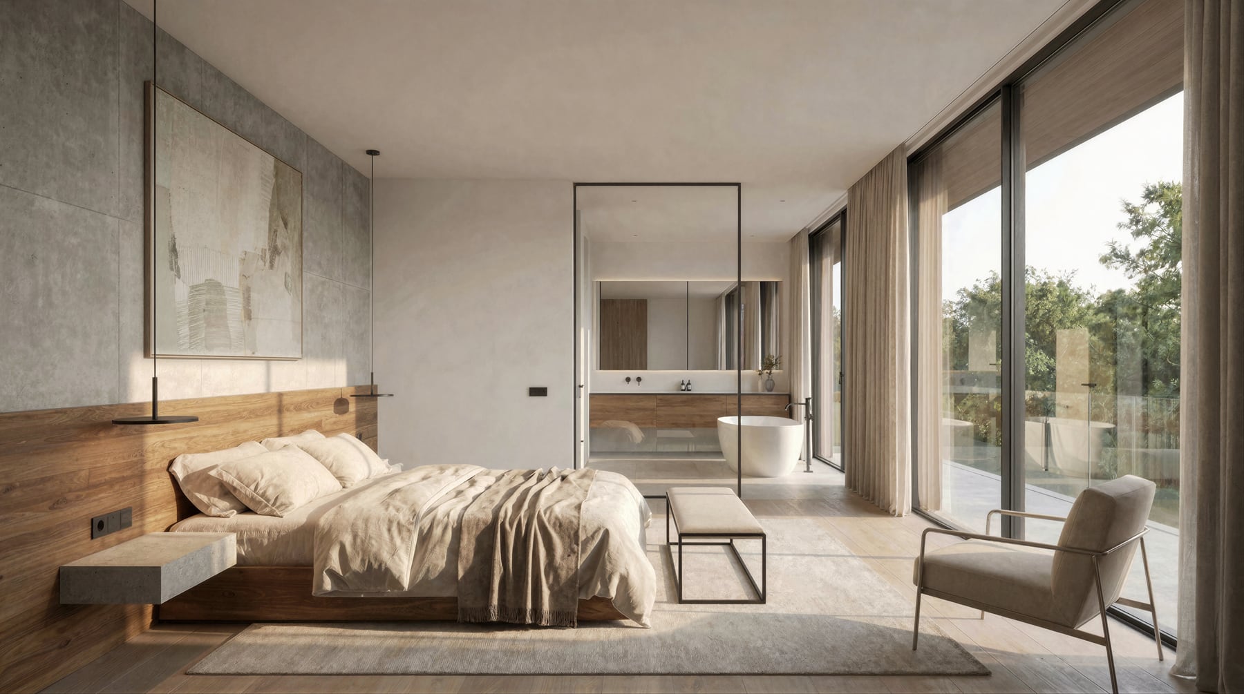 Primary bedroom opening to a private terrace