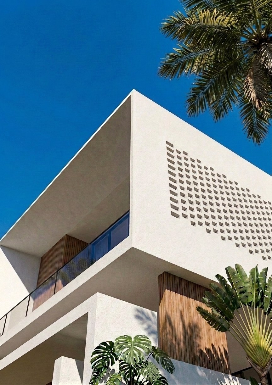 Villa facade and sun-shading detail